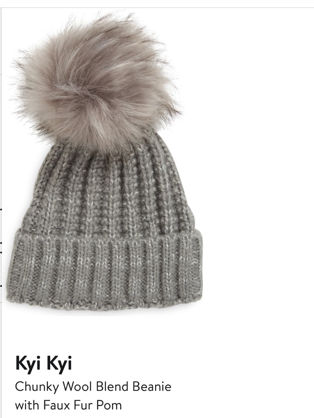 Kyi Kyi Chunky Wool Blend Beanie with Faux Fur Pom in Gray